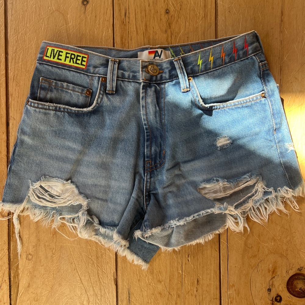 Aviator Nation Boyfriend Cutoff Jeans with lightning bolts
